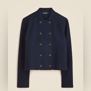 J. Crew Double-Breasted Knit Jacket Wool Blend Navy Blue & Brown Cropped Sz. XS